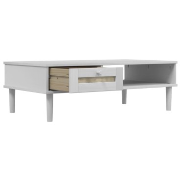 vidaXL Τραπεζάκι Σαλονιού SENJA Λευκό / Ρατάν 100x55x33cm Μασίφ Ξύλο 1 τεμ.