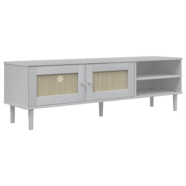 vidaXL Έπιπλο Τηλεόρασης SENJA Λευκό / Ρατάν 158x40x49cm Μασίφ Πεύκο