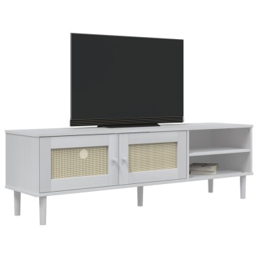 vidaXL Έπιπλο Τηλεόρασης SENJA Λευκό / Ρατάν 158x40x49cm Μασίφ Πεύκο