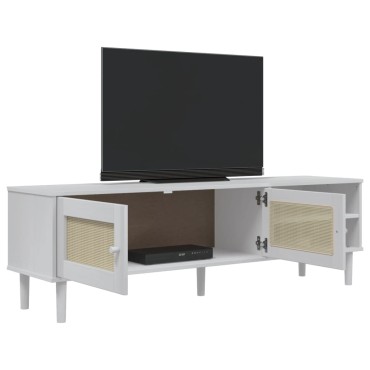 vidaXL Έπιπλο Τηλεόρασης SENJA Λευκό / Ρατάν 158x40x49cm Μασίφ Πεύκο