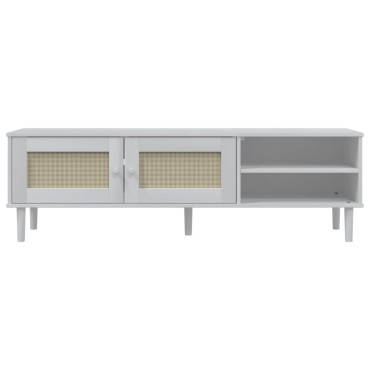 vidaXL Έπιπλο Τηλεόρασης SENJA Λευκό / Ρατάν 158x40x49cm Μασίφ Πεύκο