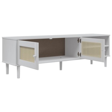 vidaXL Έπιπλο Τηλεόρασης SENJA Λευκό / Ρατάν 158x40x49cm Μασίφ Πεύκο