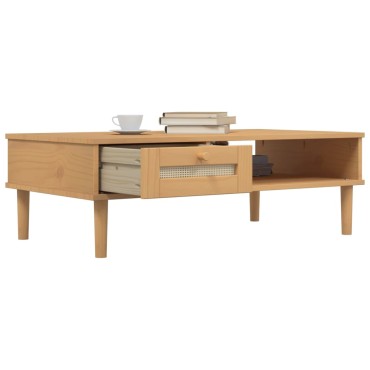 vidaXL Τραπεζάκι Σαλονιού SENJA Καφέ / Ρατάν 100x55x33cm Μασίφ Ξύλο 1 τεμ.