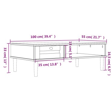 vidaXL Τραπεζάκι Σαλονιού SENJA Καφέ / Ρατάν 100x55x33cm Μασίφ Ξύλο 1 τεμ.