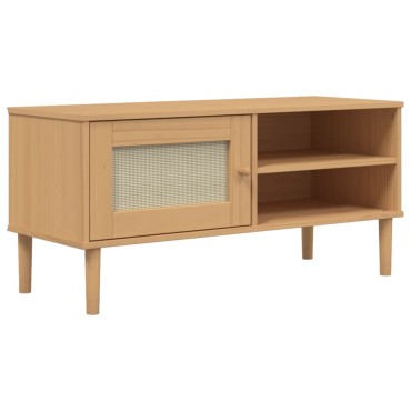 vidaXL Έπιπλο Τηλεόρασης SENJA Καφέ / Ρατάν 106x40x49cm Μασίφ Πεύκο