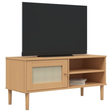 vidaXL Έπιπλο Τηλεόρασης SENJA Καφέ / Ρατάν 106x40x49cm Μασίφ Πεύκο