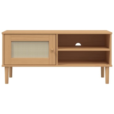 vidaXL Έπιπλο Τηλεόρασης SENJA Καφέ / Ρατάν 106x40x49cm Μασίφ Πεύκο