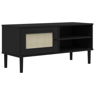 vidaXL Έπιπλο Τηλεόρασης SENJA Μαύρο / Ρατάν 106x40x49cm Μασίφ Πεύκο