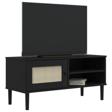vidaXL Έπιπλο Τηλεόρασης SENJA Μαύρο / Ρατάν 106x40x49cm Μασίφ Πεύκο