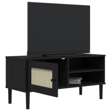 vidaXL Έπιπλο Τηλεόρασης SENJA Μαύρο / Ρατάν 106x40x49cm Μασίφ Πεύκο
