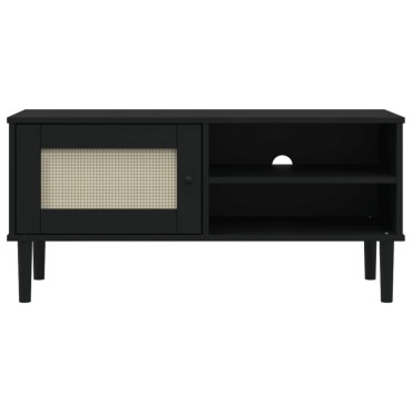 vidaXL Έπιπλο Τηλεόρασης SENJA Μαύρο / Ρατάν 106x40x49cm Μασίφ Πεύκο