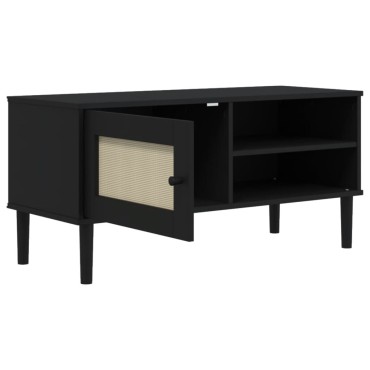 vidaXL Έπιπλο Τηλεόρασης SENJA Μαύρο / Ρατάν 106x40x49cm Μασίφ Πεύκο