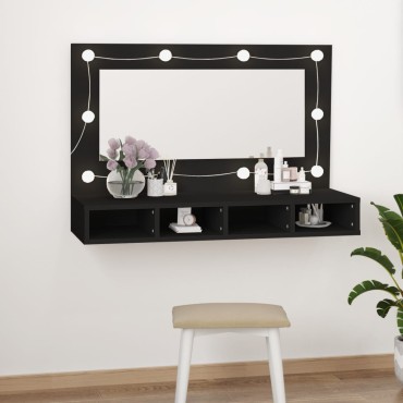 vidaXL Έπιπλο Καθρέφτη με LED Μαύρο 90x31,5x62cm 1 τεμ.
