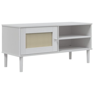 vidaXL Έπιπλο Τηλεόρασης SENJA Λευκό / Ρατάν 106x40x49cm Μασίφ Πεύκο