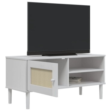vidaXL Έπιπλο Τηλεόρασης SENJA Λευκό / Ρατάν 106x40x49cm Μασίφ Πεύκο