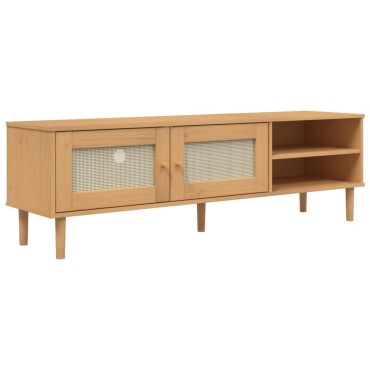 vidaXL Έπιπλο Τηλεόρασης SENJA Καφέ / Ρατάν 158x40x49cm Μασίφ Πεύκο