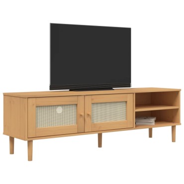 vidaXL Έπιπλο Τηλεόρασης SENJA Καφέ / Ρατάν 158x40x49cm Μασίφ Πεύκο