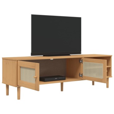 vidaXL Έπιπλο Τηλεόρασης SENJA Καφέ / Ρατάν 158x40x49cm Μασίφ Πεύκο