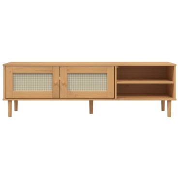 vidaXL Έπιπλο Τηλεόρασης SENJA Καφέ / Ρατάν 158x40x49cm Μασίφ Πεύκο