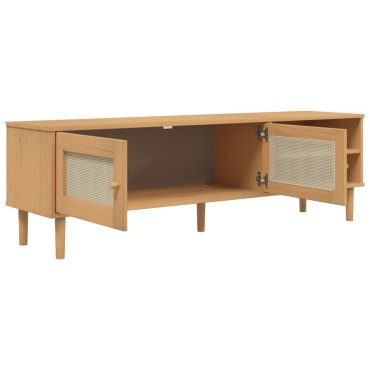 vidaXL Έπιπλο Τηλεόρασης SENJA Καφέ / Ρατάν 158x40x49cm Μασίφ Πεύκο