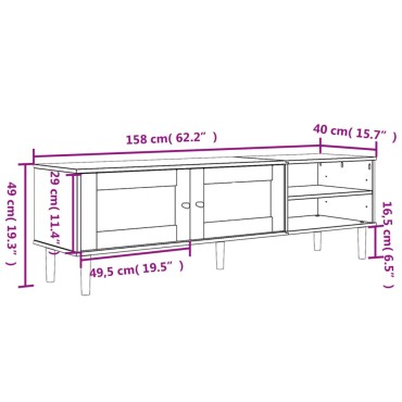 vidaXL Έπιπλο Τηλεόρασης SENJA Καφέ / Ρατάν 158x40x49cm Μασίφ Πεύκο