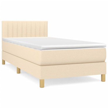 vidaXL Κρεβάτι Boxspring με Στρώμα Κρεμ 100 x 200 εκ. Υφασμάτινο