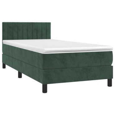 vidaXL Κρεβάτι Boxspring με Στρώμα Σκούρο Πράσινο 100x200εκ. Βελούδινο