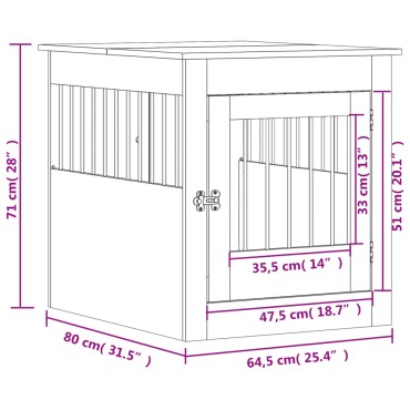 vidaXL Κλουβί Σκύλου Μαύρο 64,5 x 80 x 71 εκ. από Επεξεργασμένο ξύλο