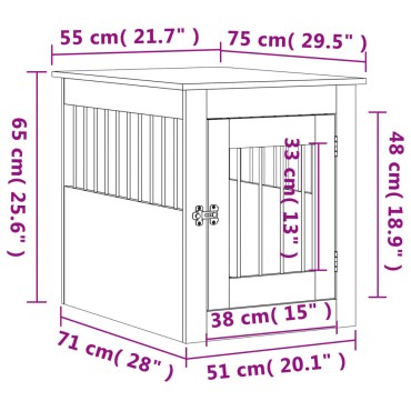 vidaXL Κλουβί Σκύλου Λευκό 55 x 75 x 65 εκ. από Επεξεργασμένο Ξύλο