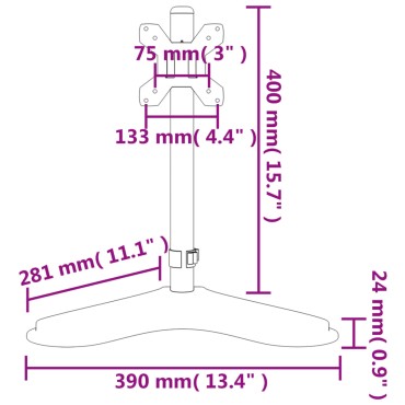 vidaXL Βάση Οθόνης VESA Μαύρη 75/100 χιλ. από Ατσάλι