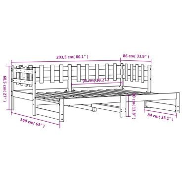 vidaXL Καναπές Κρεβάτι Συρόμενος 2x(80x200) εκ. από Μασίφ Ξύλο Πεύκου