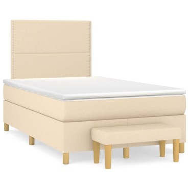 vidaXL Κρεβάτι Boxspring με Στρώμα Κρεμ 120x200cm Υφασμάτινο 1 τεμ. - Μονό