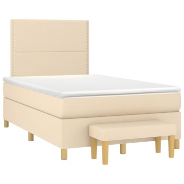 vidaXL Κρεβάτι Boxspring με Στρώμα Κρεμ 120x200cm Υφασμάτινο 1 τεμ. - Μονό