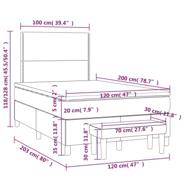 vidaXL Κρεβάτι Boxspring με Στρώμα Κρεμ 120x200cm Υφασμάτινο 1 τεμ. - Μονό