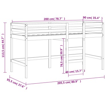 vidaXL Υπερυψ. Κρεβάτι Παιδικό με Σκάλα 90x200cm Μασίφ Ξύλο Πεύκου 1 τεμ. - Μονό