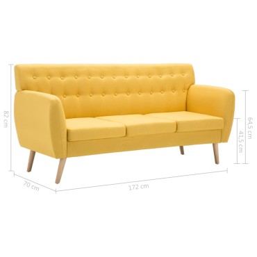 vidaXL Καναπές Τριθέσιος Κίτρινος 172x70x82cm Υφασμάτινη Ταπετσαρία 1 τεμ.