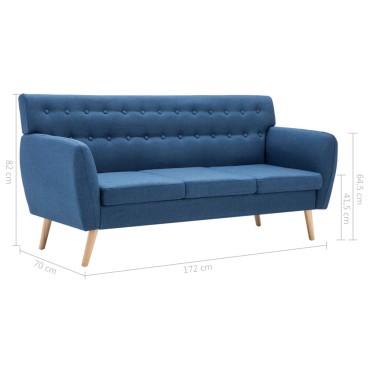 vidaXL Καναπές Τριθέσιος Μπλε 172x70x82cm Υφασμάτινη Ταπετσαρία 1 τεμ.