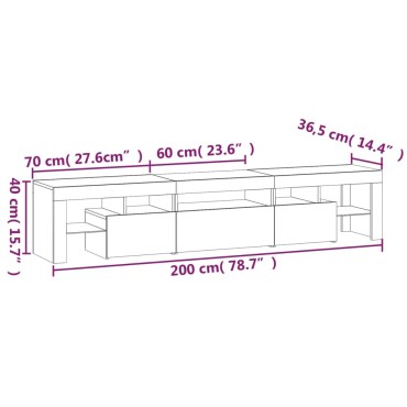 vidaXL Έπιπλο Τηλεόρασης με LED Γκρι Σκυροδέματος 200x36,5x40cm