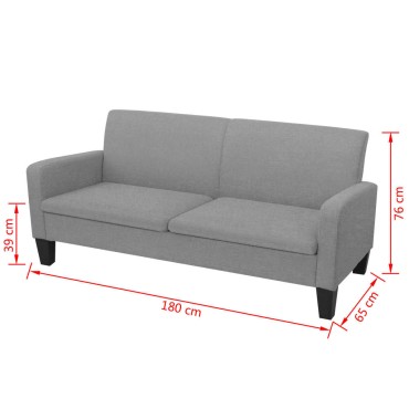 vidaXL Καναπές Τριθέσιος Ανοιχτό Γκρι 180x65x76cm 1 τεμ.