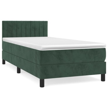 vidaXL Κρεβάτι Boxspring με Στρώμα Σκούρο Πράσινο 90x190 εκ. Βελούδινο