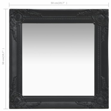vidaXL Καθρέφτης Τοίχου με Μπαρόκ Στιλ Μαύρος 50 x 50 εκ.
