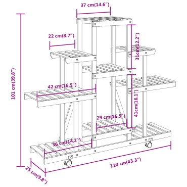 vidaXL Βάση Λουλουδιών με Ρόδες 110x25x101 εκ. από Μασίφ Ξύλο Ελάτης