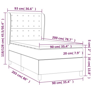 vidaXL Κρεβάτι Boxspring με Στρώμα Σκούρο Καφέ 90x200 εκ. Υφασμάτινο