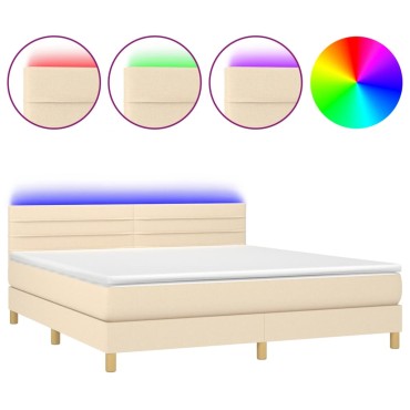 vidaXL Κρεβάτι Boxspring με Στρώμα & LED Κρεμ 160x200cm Υφασμάτινο 1 τεμ. - Διπλό
