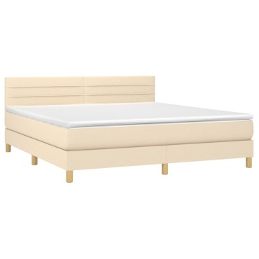 vidaXL Κρεβάτι Boxspring με Στρώμα & LED Κρεμ 160x200cm Υφασμάτινο 1 τεμ. - Διπλό