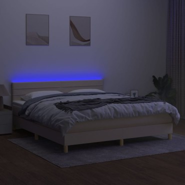 vidaXL Κρεβάτι Boxspring με Στρώμα & LED Κρεμ 160x200cm Υφασμάτινο 1 τεμ. - Διπλό