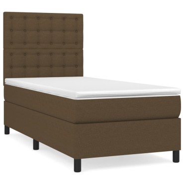 vidaXL Κρεβάτι Boxspring με Στρώμα Σκούρο Καφέ 90x200 εκ. Υφασμάτινο