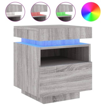 vidaXL Κομοδίνο με Φώτα LED Γκρι Sonoma 40x39x48,5cm 1 τεμ.