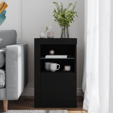vidaXL Ντουλάπι Βοηθητικό με Φώτα LED Μαύρο από Επεξεργασμένο Ξύλο 41x37x67cm 1 τεμ.