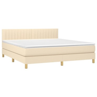 vidaXL Κρεβάτι Boxspring με Στρώμα Κρεμ 160x200cm Υφασμάτινο 1 τεμ. - Διπλό